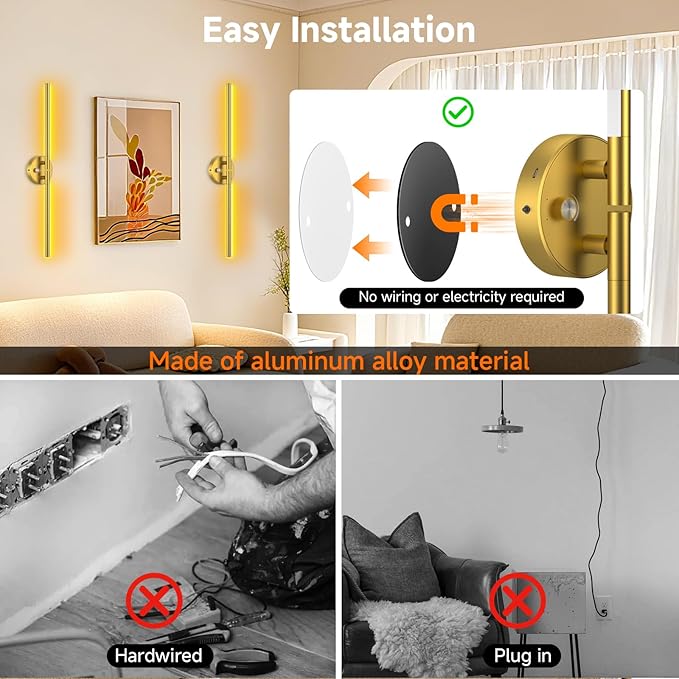 Wall Sconces with Remote, Rechargeable Battery Operated, Wireless Magnetic Wall