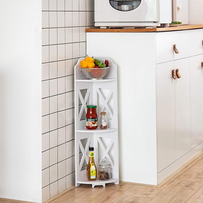 J JINXIAMU Corner Shelf Stand, Storage Organizer Great