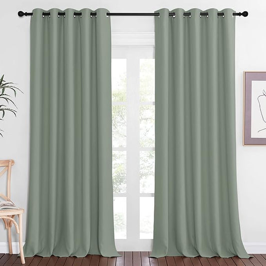 NICETOWN Blackout Sage Green Curtain 90 inch Length