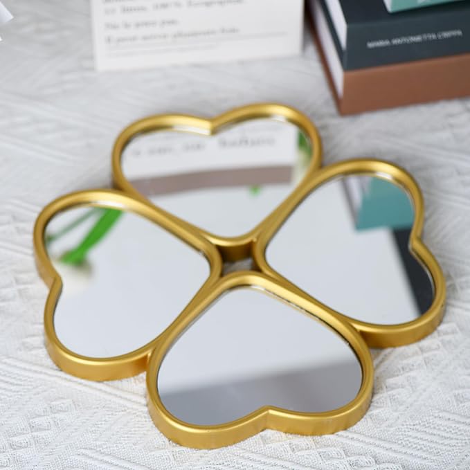 Small Decoritive Heart Wall Mirrors Set of 3, Decorative Four-Leaf Clover Mirror