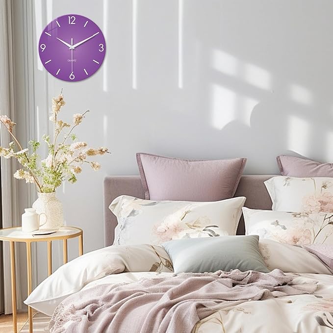 XFM Purple Wall Clock for Girls Bedroom Analog Simple Wall Clocks Battery