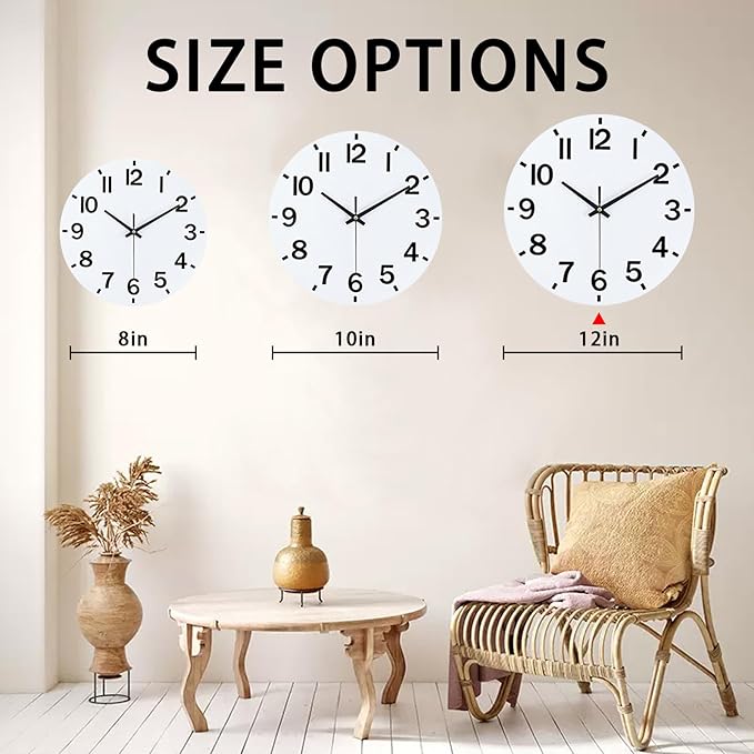 HZDHCLH Wall Clock 12 Inch Silent Non Ticking Wood Battery Operated White