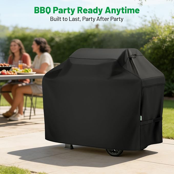 Grill Cover 55 Inch, Heavy Duty Waterproof BBQ Grill Cover for Outdoor Grill, 3-4 Burner Gas Barbecue Grill Cover for Weber, Char-Broil, Nexgrill, Windproof Protection, Black