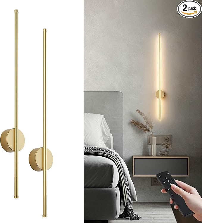 Battery Operated Modern Wall Sconces, Dimmable Wireless Wall Light Set of Two