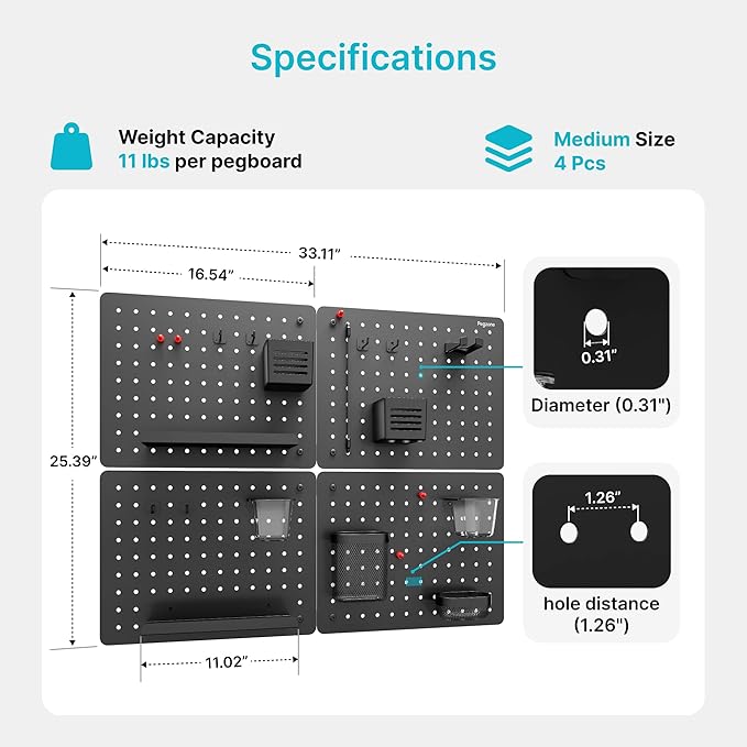 PEGZONE Pegboard Wall Organizer Combination Kit, Overall 33.1"x25.4" Metal