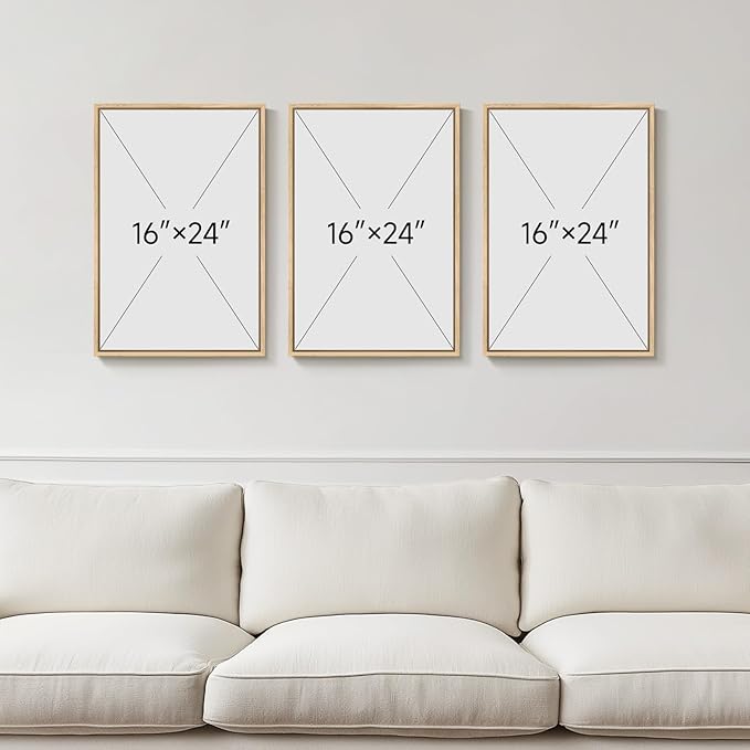 Framed Abstract Boho Wall Art for Living Room, 3 Piece Large Neutral Canvas