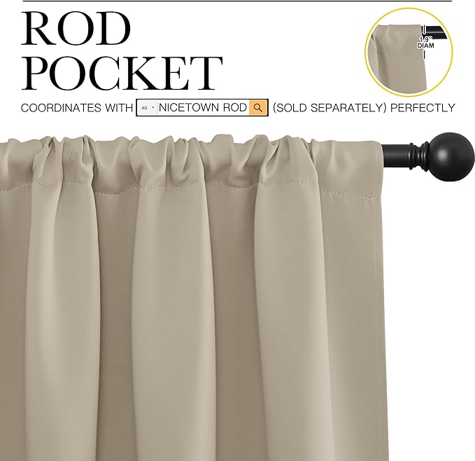 NICETOWN 2 Panels Blackout Curtains, Rod Pocket Window Curtains Room Darkning