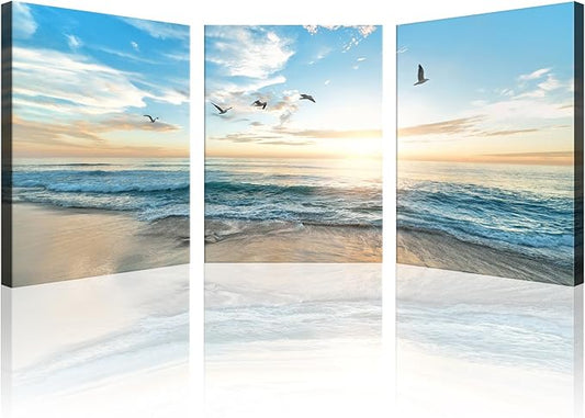 Goldfoilart Ocean Beach Sunset Canvas Wall Art
