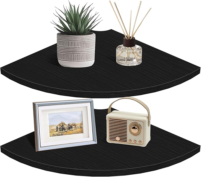 Homode Corner Floating Shelves, 2 Tier Curved Corner Hanging Shelving