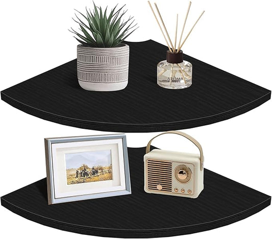 Homode Corner Floating Shelves, 2 Tier Curved Corner Hanging Shelving