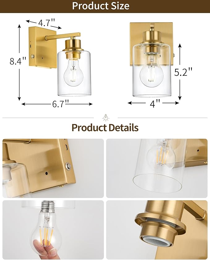 Rayogale Rechargeable Wall Sconce, Easy Install Dimmable Wireless Wall Lamps