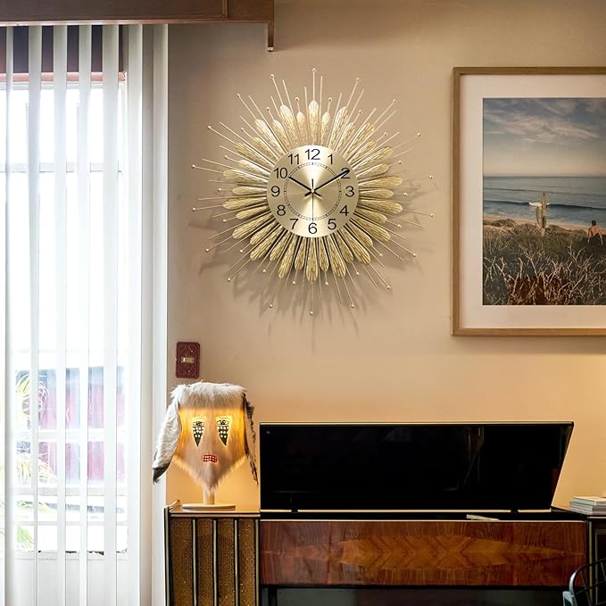 Large Wall Clock, 23inch Gold Wall Clock Non-Ticking Mid Century Wall Clocks