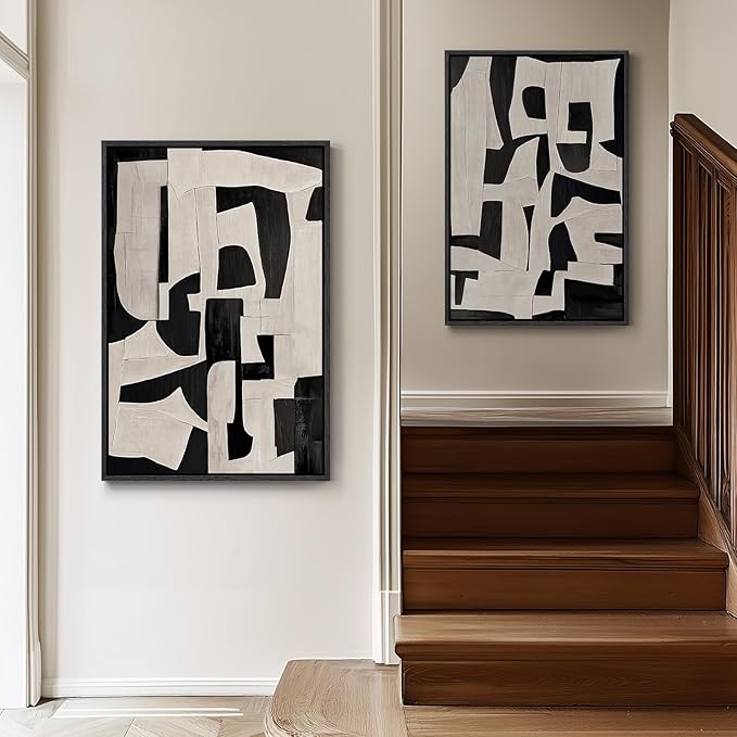 Large Framed Black and White Abstract Wall Art