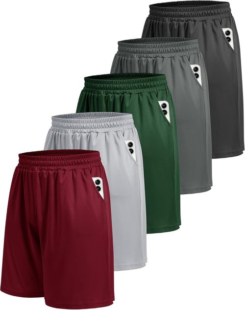 BOOJO Athletic Gym Men's Shorts - Quick Dry Black Workout Shorts with Pockets | 5 Pack for Running & Casual Wear