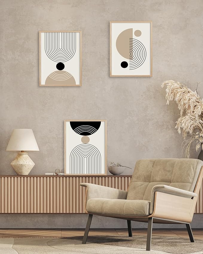 HesenDot Unframed Abstract Geometric Line Wall Art Set of 3, 12x16in Boho Mid