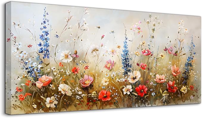 SERIMINO Modern Wildflower Wall Art, Rustic Botanical Floral Extra Large Artwork