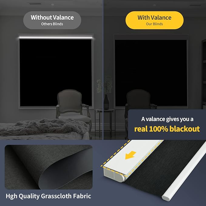 Motorized Smart Blinds With Remote, Grasscloth Fabric Roller Shades With