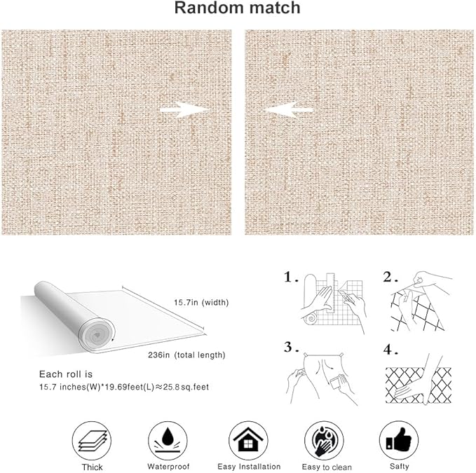 Beige Wallpaper Peel and Stick 472" Textured Beige Grasscloth Contact Paper