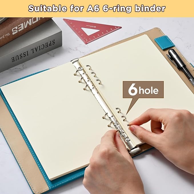 A6 6-Hole Blank Loose-Leaf Paper, Beige – Refill Pages for Standard A6 6-Ring Binder, Journals, Planners – Ideal for Office, Study, Recipes, Travel & Budgeting – 80 Sheets