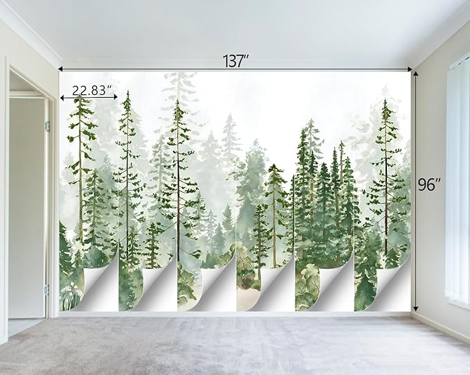 Boys or Girls Cartoon Pine Tree Forest wallpeper Nursery Kids Bedroom wall Mural