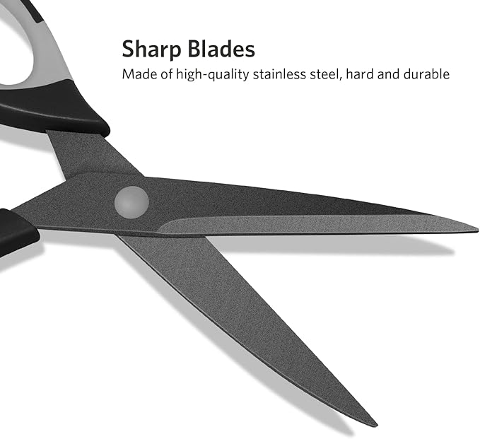 Scissors, Sharp Titanium Coating Blades, Soft Grip Handle, Multi-Purpose Scissors Set of 3 Suitable for Families, Office, and School Use, Black Grey
