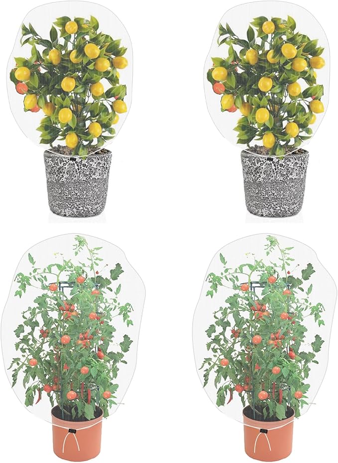 Garden Mesh Netting for Plants, 4 Pack Insect Bird Barrier Net Mesh with Drawstring, 3.3x2.6 FT Garden Bug Netting Plant Cover for Protect Fruit Tree Vegetable Flower