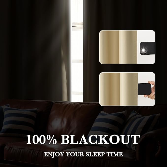 RYB HOME Bedroom Blackout Curtains 80 inches Long, 100% Blackout Thermal
