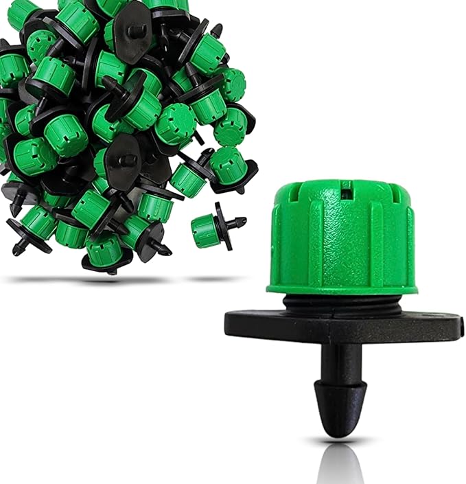 (50-Pack) - 1/4" Inch Universal Barbed Drip Emitter - Adjustable Flow 0-18.5 GPH Fit 1/4 (4-7mm) Drip Irrigation Tubing - Professional Grade (50 Pack Dripper Only)