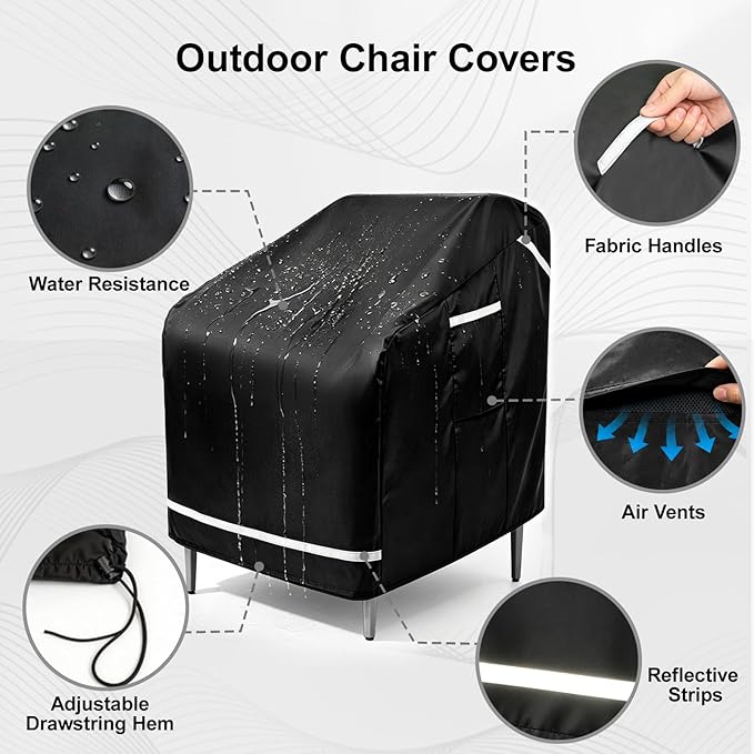 3 Pack Patio Chair Covers, Outdoor Chair Covers with Straps, Heavy Duty Waterproof Patio Furniture Covers, UV Resistant, Lawn Chair Covers with Reflective Strips, 37" W X 38" D X 39" H