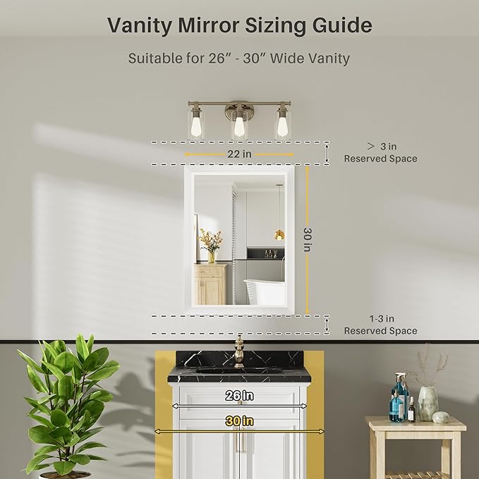 22x30 Inch White Bathroom Mirror
