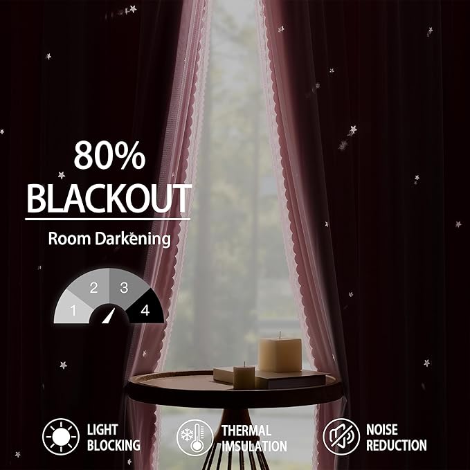 XiDi Pink Curtains for Bedroom, Girls Room Blackout Curtains, Kids Room