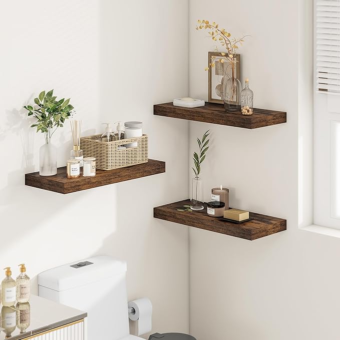 Vivelove 12" Deep Floating Shelves Over Toilet, Farmhouse Rustic Shelves