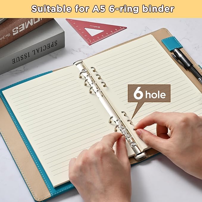 A5 6-Hole Lined Loose-Leaf Paper, Beige – Refill Pages for Standard A5 6-Ring Binder, Journals, Planners – Writes both sides–No bleed-through – 80 Sheets