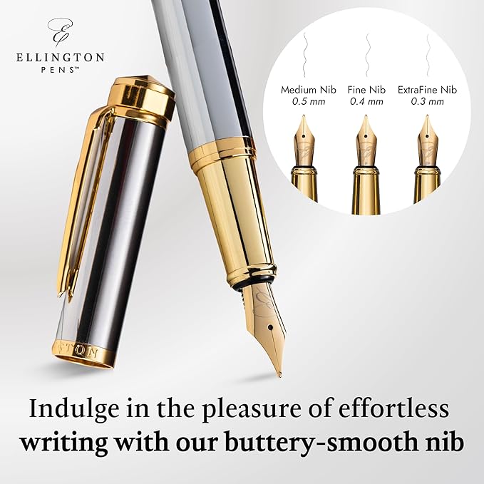 Ellington Pens Luxury Fountain Pen Set - Extra Fine Nib - Includes 3 Ink Cartridges, Refillable Ink Converter, Gift Box - Fountain Pens For Writing, Calligraphy, Journaling (The Presidential Oath)