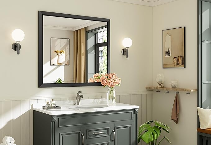 Briivue 40x36 Inch Black Bathroom Mirror