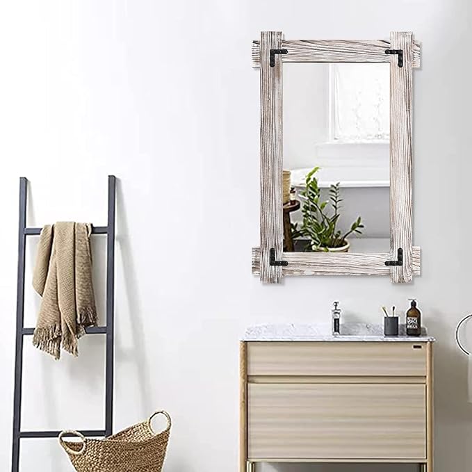 MeMoreCool Large White Farmhouse Mirror 40x28 Inch, Wood Framed Decorative Wall