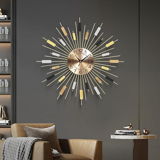 23.6 inch Gold Starburst Wall Clock, Non-Ticking Large Modern Sunburst