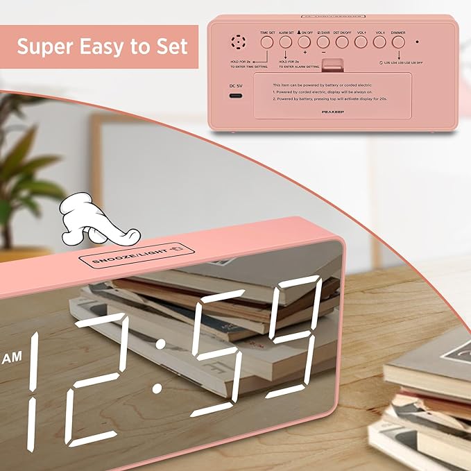 Peakeep Digital Clock, Alarm Clock Battery Backup Powered