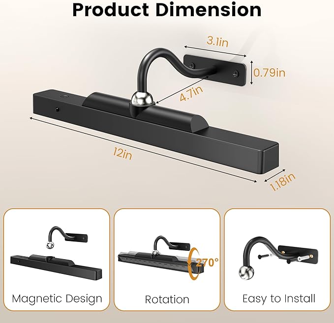 Wireless Picture Lights 12", 4400mAh Battery Powered Cordless Wall Lights