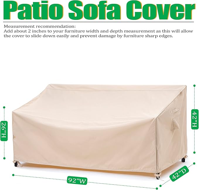 F&J Outdoors X-Large 3-Seater Sofa Cover Waterproof Anti-UV Patio Furniture Covers, 92" W x 42" D x 42" H