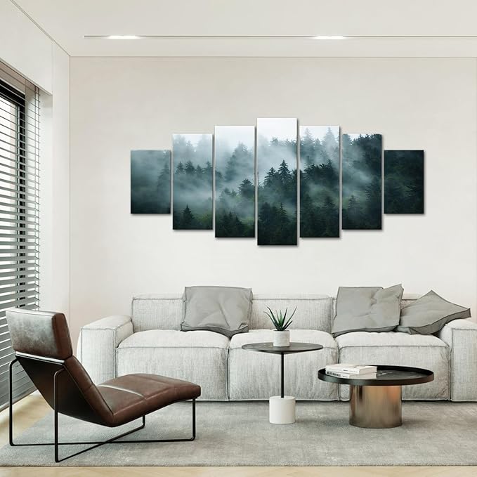 iKNOW FOTO XLarge 7 Panel Canvas Print Wall Art Misty and Fog Over Dark