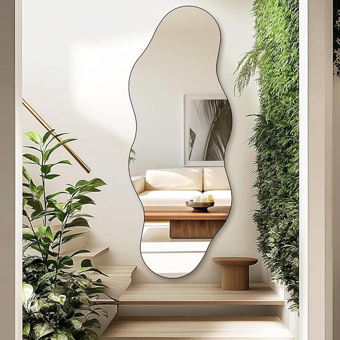 QDSSDECO Full Length Mirror 63"x24" Irregular Wall Mirror Cloud Frameless