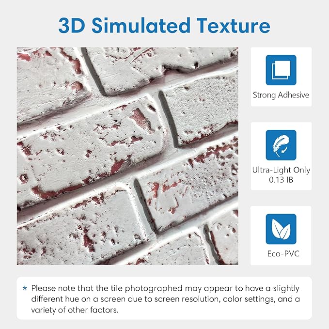 3D Whitewash Brick Wall Panel Peel and Stick