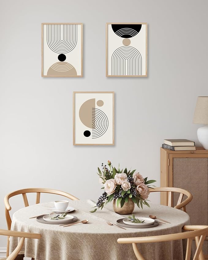 HesenDot Unframed Abstract Geometric Line Wall Art Set of 3, 12x16in Boho Mid