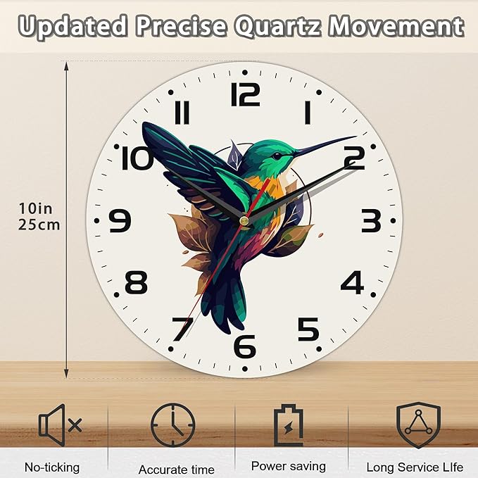 Flaying Hummingbird Bird Wall Clock Silent Non-Ticking Battery Operated Clock