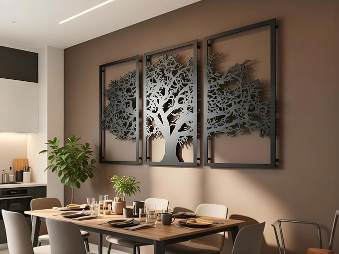 VAILLA Tree of Life Wall Art Decor Set of 3 Wall Hanging Sculpture Modern Wall