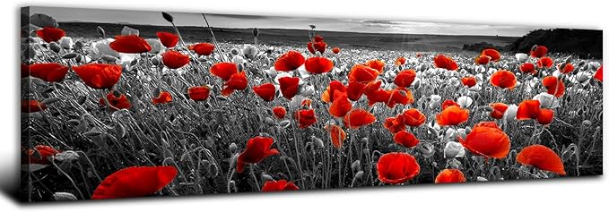 Nature Poppy Wall Art Red and Black Wall Decor Wildflower Field Landscape