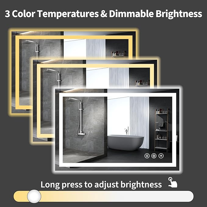 Koonmi 55"x36" LED Mirror for Bathroom, 90CRI Anti-Fog Vanity Mirror
