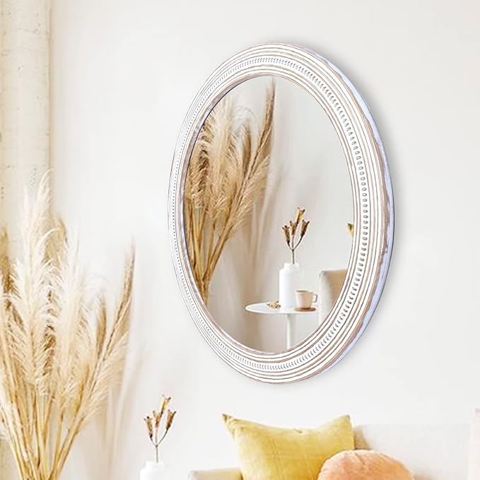 Reflinto 30 Inch Rustic Farmhouse Wooden Round Mirrors