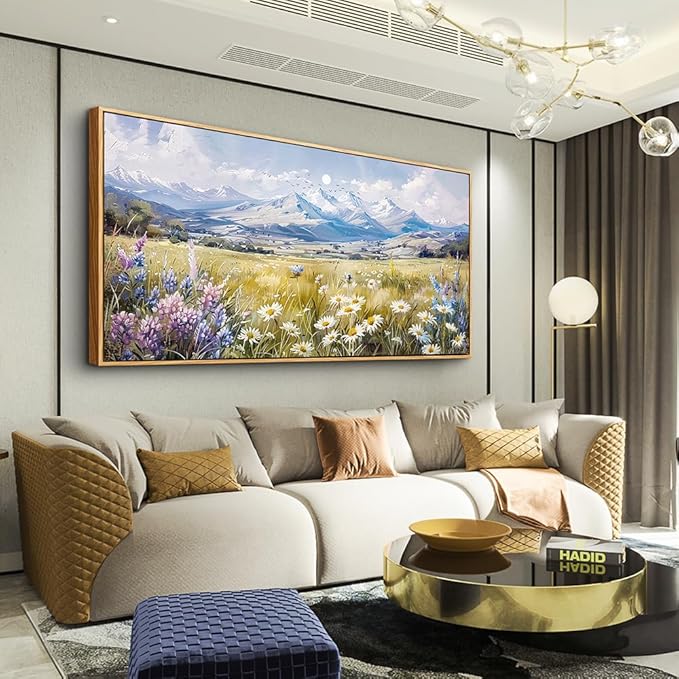 QIYILEXWART Large Wall Art For Bedroom Wall Decor For Living Room Office Decoration Range Grassland Landscape Painting Watercolour Pictures Canvas Artworks Ready To Hang Home Decor Wood Framed